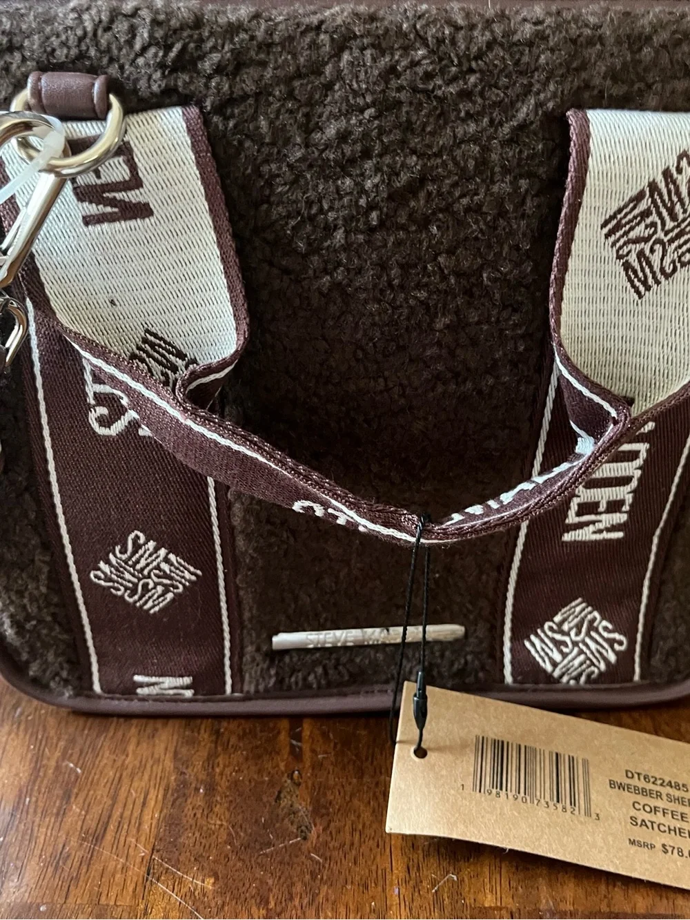 Steve Madden Brown Shearling-Trim Satchel Bag